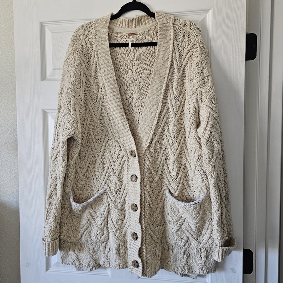Free People Knit Oversized Baggy V Neck Cardigan Sweater #68 - Picture 2 of 10